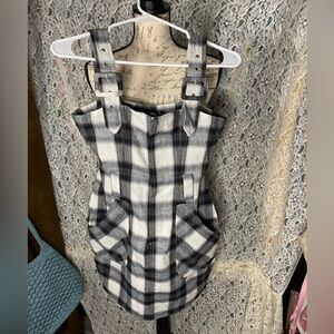 Boohoo black and grey plaid checked buckle detail pinafore dress